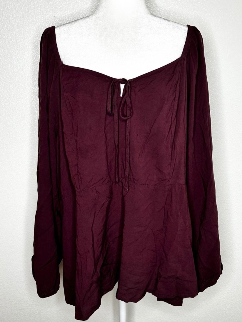 Torrid Womens Maroon Square Neck Top Balloon Long Sleeve Plus Size 4/ 4X